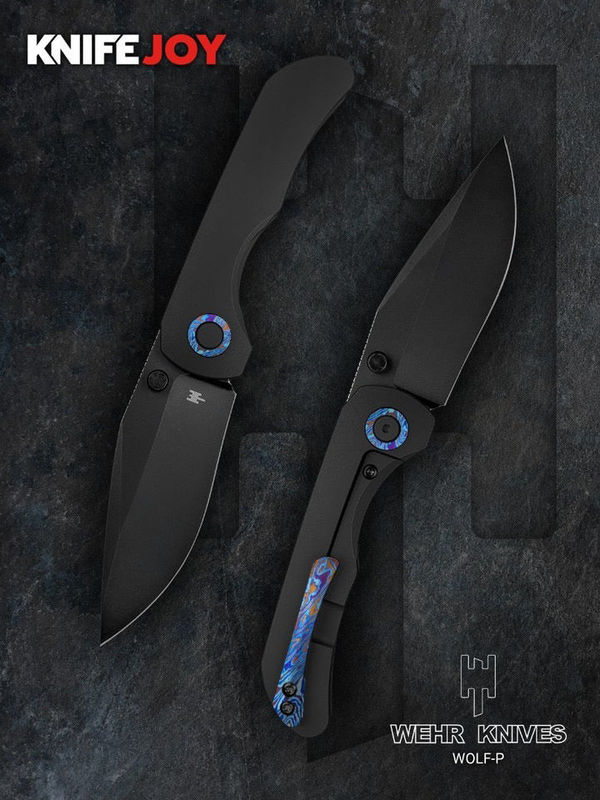 Wehr Knives Wolf-P Model Folder M390 Black Stonewash Blade with Black PVD Titanium Handles/ Zircuti Hardware