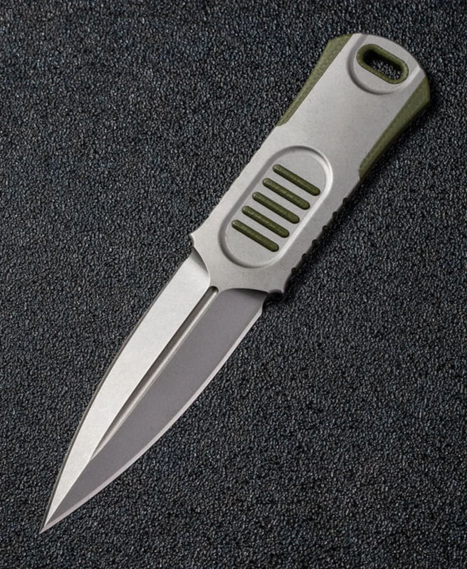 We Knife 2017A Oss Dagger Chisel Stonewashed Blade with Green G10 Handles