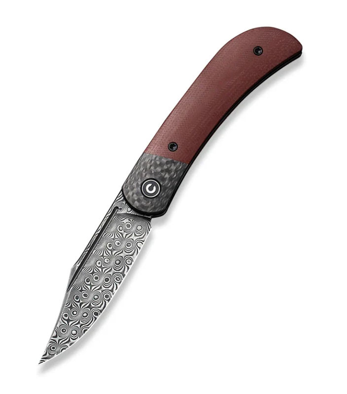 We Knife -CIVIVI Appalachian Drifter II Liner Lock Damascus Blade Burgundy G10/Twill Carbon Fiber Knife
