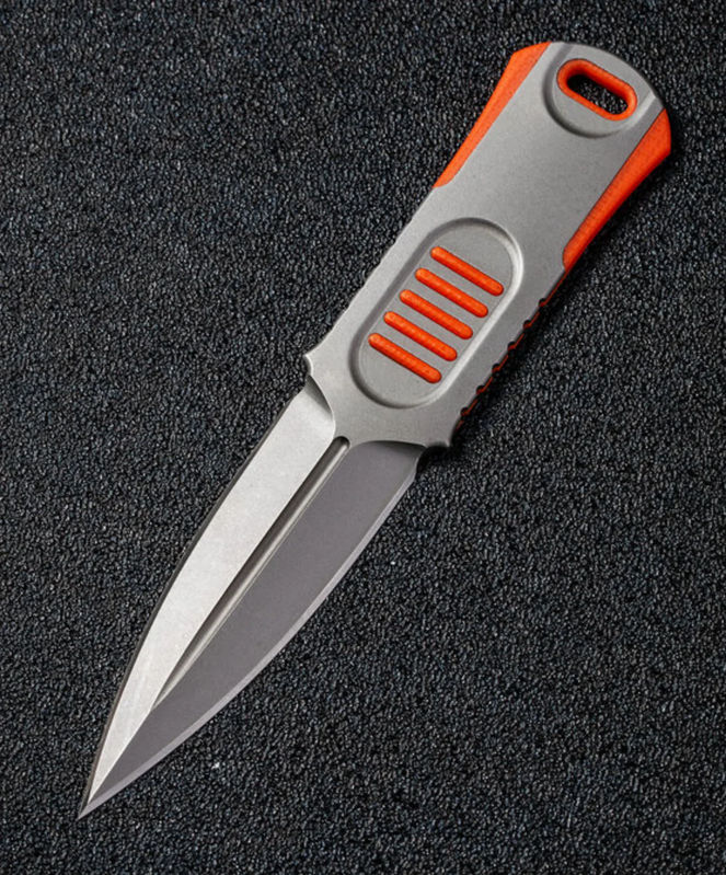 We Knife 2017B Oss Dagger Chisel Stonewashed Blade with Orange G10 Handles