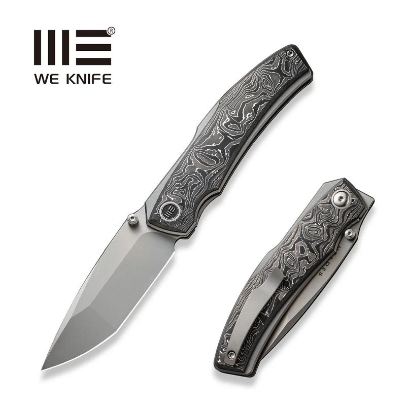 We Knife - 23067-3 Swordfin Front Flipper Knife Silver Bead Blasted CPM 20CV Tanto Blade with Aluminum Foil Carbon Fiber Handles