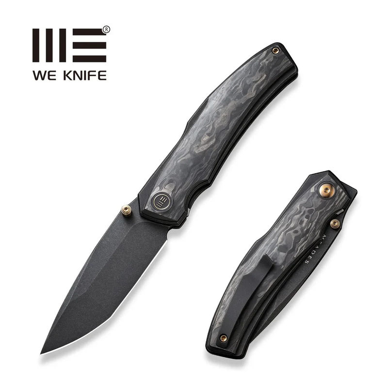 We Knife - 23067-2 Swordfin Front Flipper Knife Black Stonewash CPM-20CV Tanto Blade with Shredded Carbon Fiber Handles
