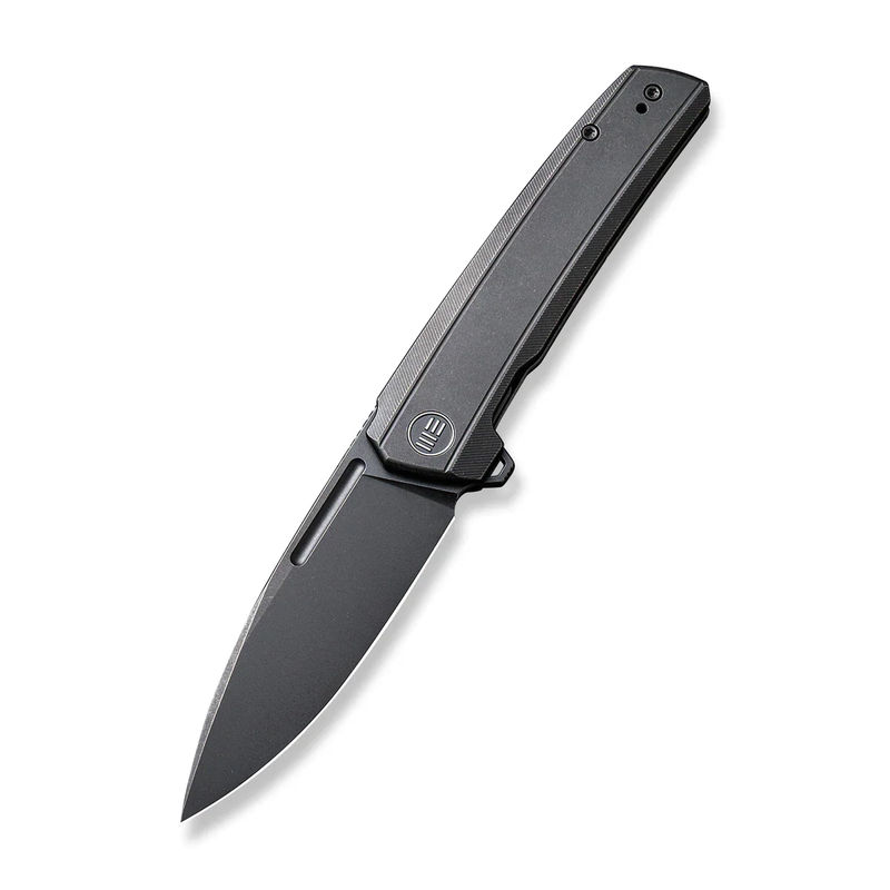We Knife - 21021B-2 Speedster Frame Lock Flipper- Black Stonewashed Drop Point Blade with Black Titanium Handles
