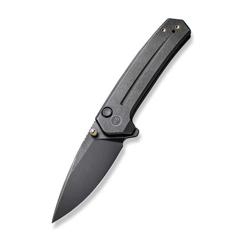 We Knife - 21026B-2 Culex Thumb Stud Flipper/ Button Lock- Black Stonewashed Drop Point Blade with Black Titanium Handles
