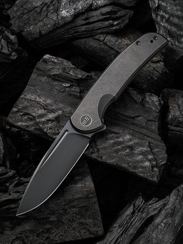 We Knife 20061B-3 Beacon Knife Black Stonewashed Blade with Black Titanium Handles