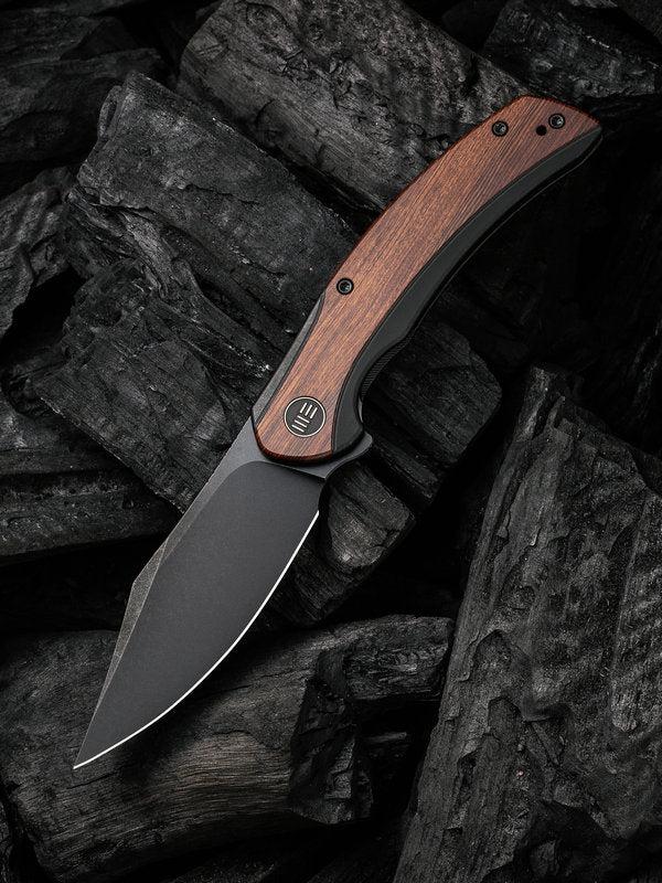 We Knife - 19022F-3 Snick Frame Lock Black SW Blade with Black Ti Handles/Cuibourtia Wood Inlay