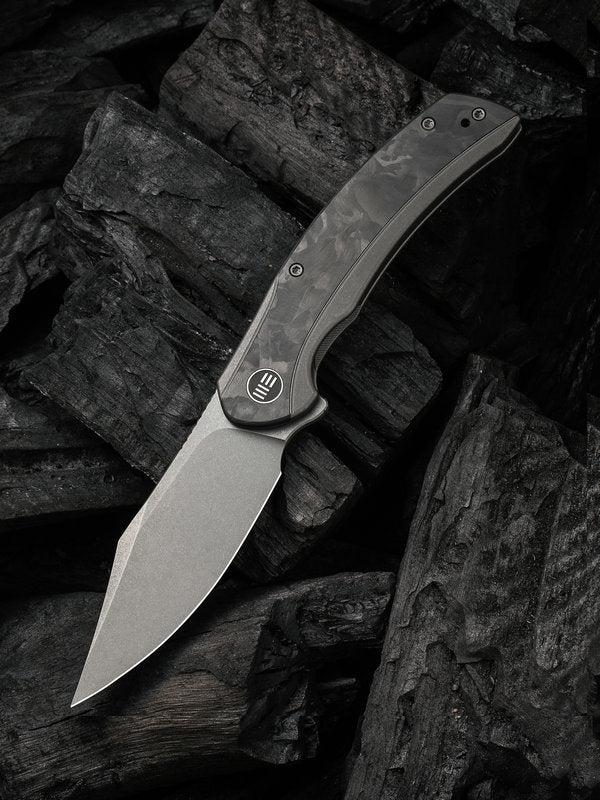 We Knife - 19022F-2 Snick Frame Lock Gray SW Blade with Gray Ti Handles/Marble Carbon Fiber Inlay