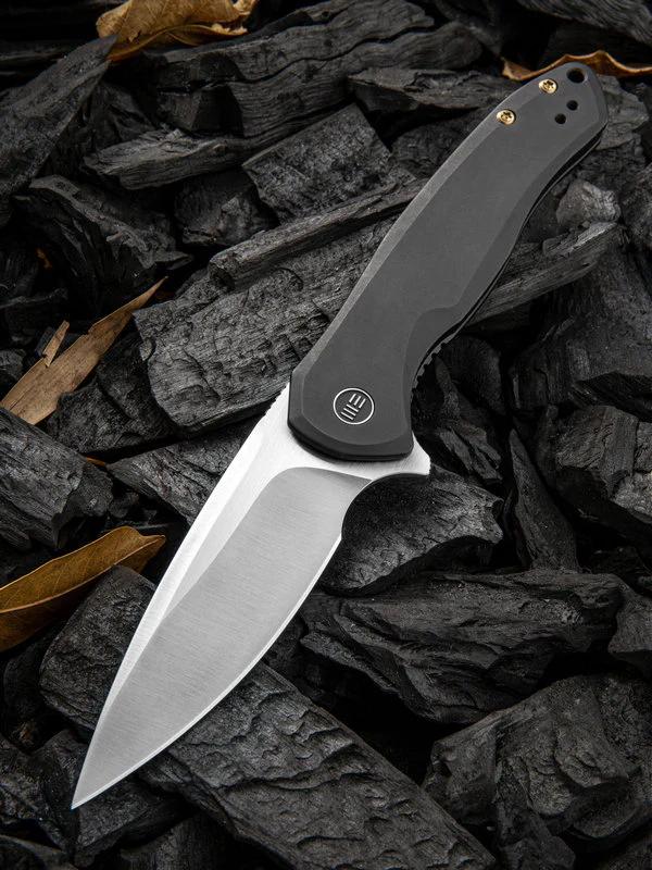We Knife Kitefin Folding Knife 2001G Black Titanium Handles with Satin Blade