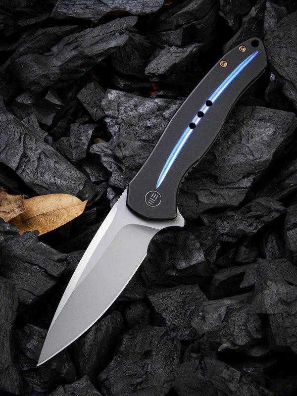 We Knife Kitefin Folding Knife 2001E Black Titanium Handle with Bead Blasted Blade