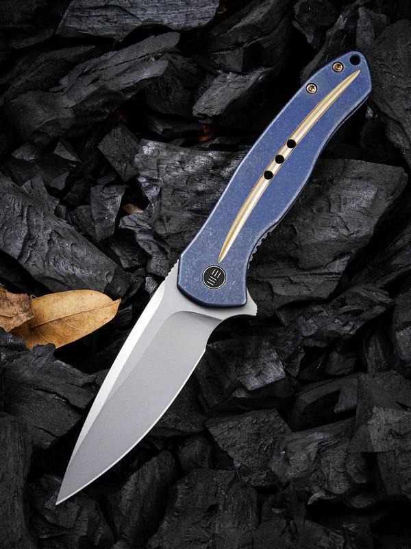 We Knife Kitefin Folding Knife 2001F Blue Titanium Handles with Bead Blasted Blade