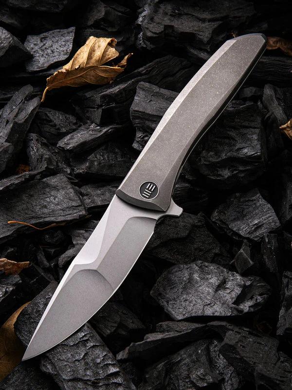 We Knife 923B Scoppio Frame Lock Knife Gray Ti (3.63" Stonewash)