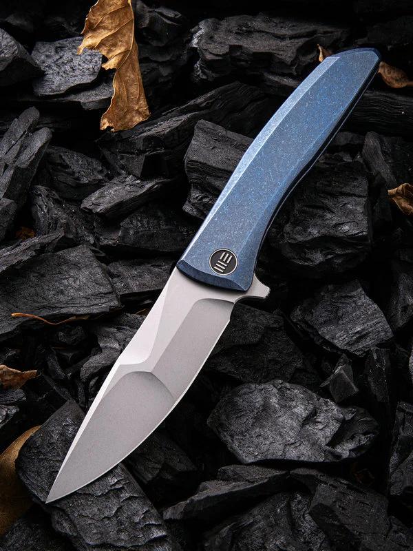 We Knife 923A Scoppio Frame Lock Knife Blue Ti (3.63" Stonewash)