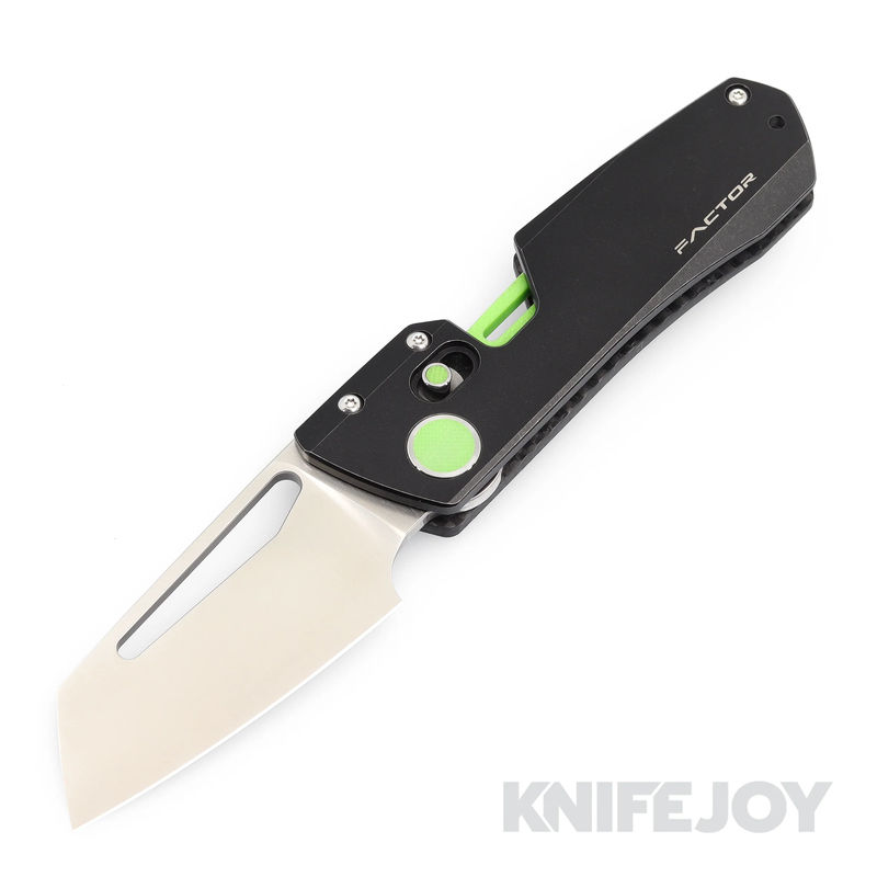 WINTERBLADE Co. Factor Folding Knife Satin Blade with Stonewashed Black Titanium Handles/ Lime Green Accents