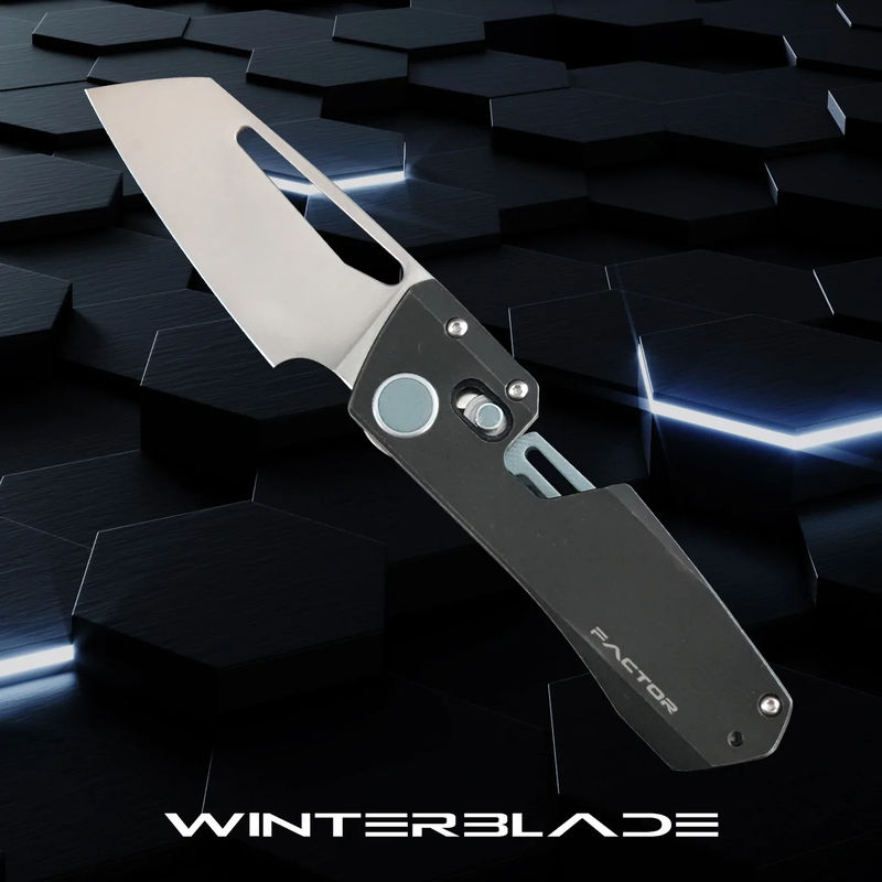 WINTERBLADE Co. Factor Folding Knife Satin Blade with Stonewashed Black Titanium Handles/ Gray Accents