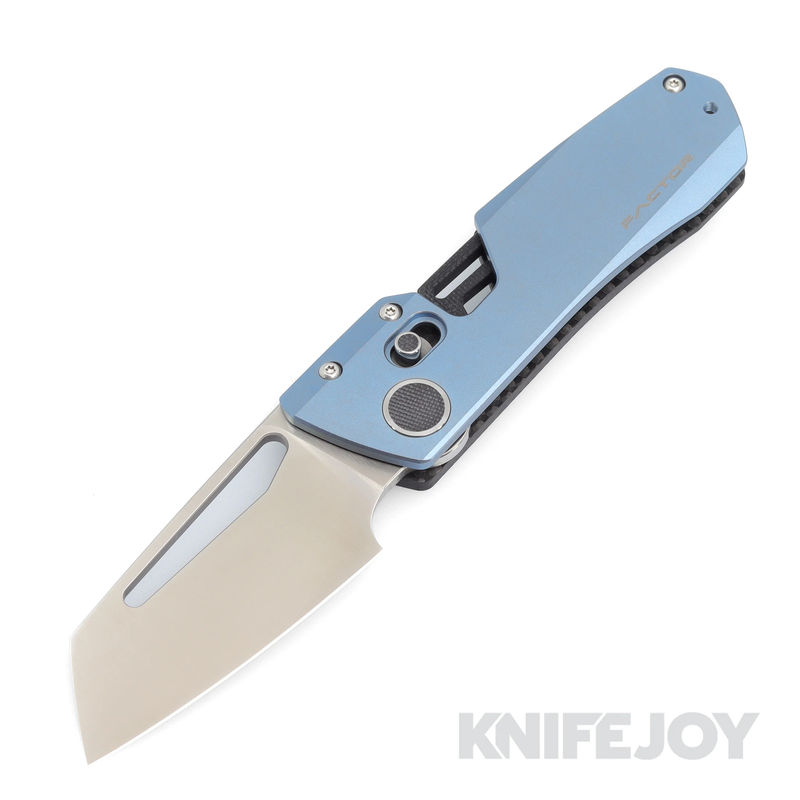 WINTERBLADE Co. Factor Folding Knife Satin Blade with Stonewashed Blue Titanium Handles/ Black Accents