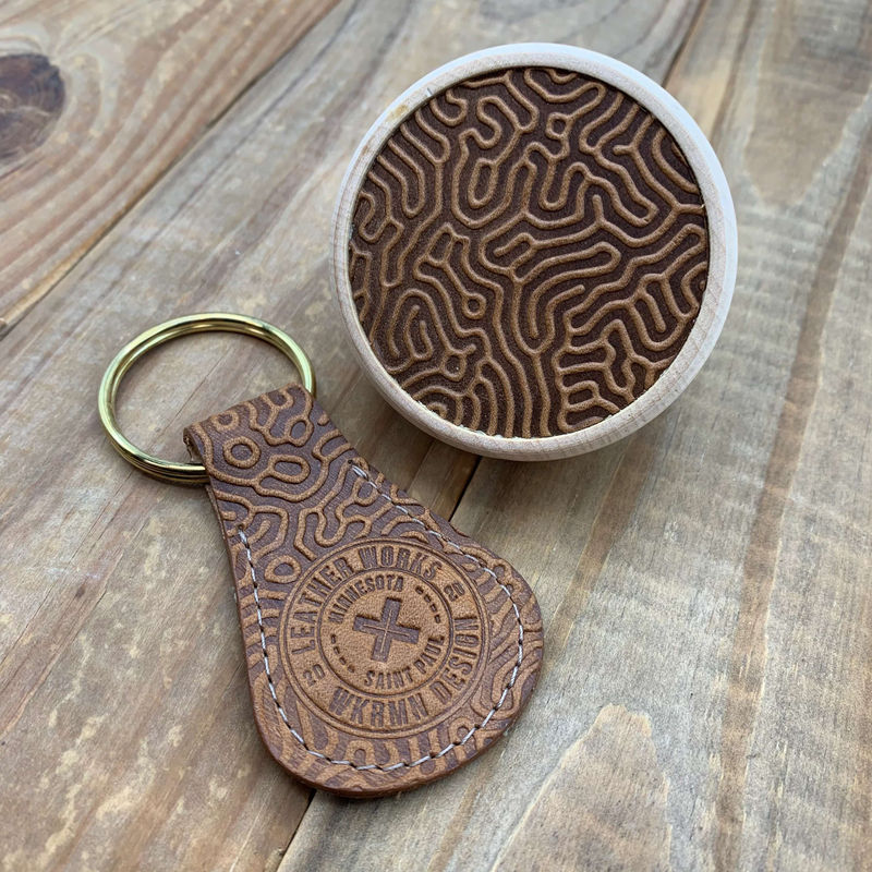WKRMN Wall Puck and Key Fob Set Coral Pattern Leather
