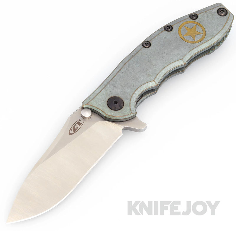 Zero Tolerance ZT 0562TI Rick Hinderer Design CPM-20CV Stonewash/ Satin Grinds Blade with BoatRight Customs Engraved Army Star Green/ Bronze Titanium Handles