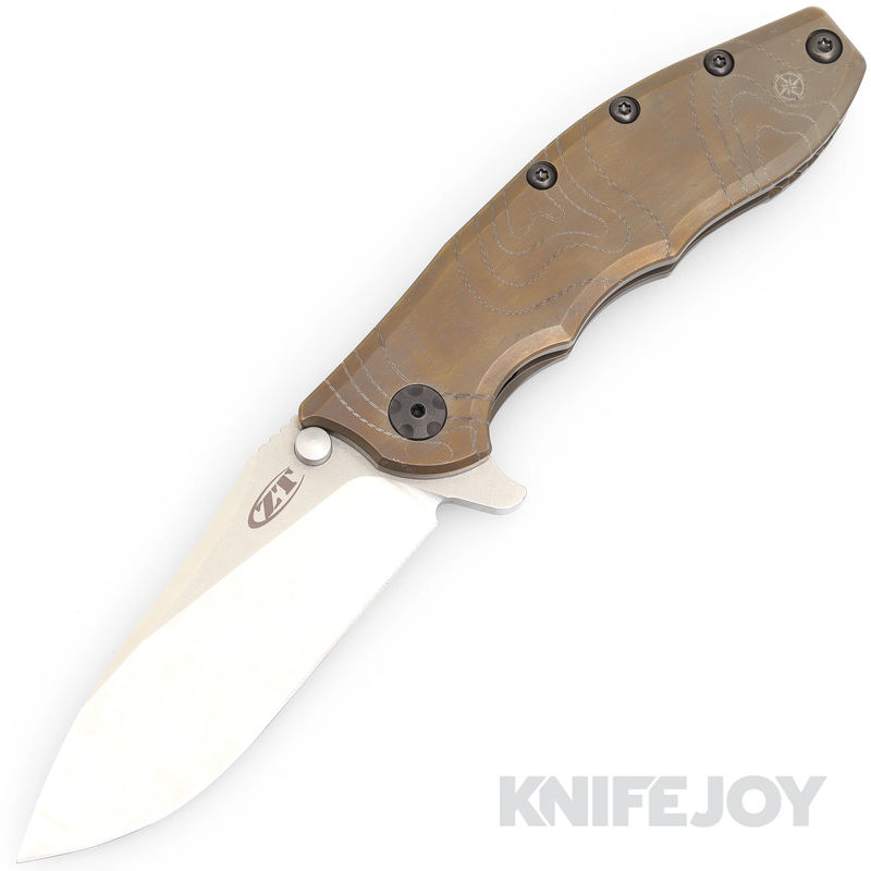 Zero Tolerance ZT 0562TI Rick Hinderer Design CPM-20CV Stonewash/ Satin Grinds Blade with BoatRight Customs Engraved TOPO MAP/ Bronze Anodized Titanium Handles