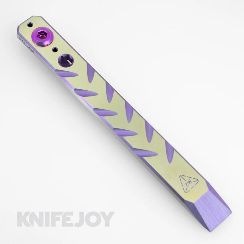 Zach Wood Custom Tools 6" Titanium ClipIt Pry Bar Anodized Purple/ Silver Herringbone Pattern/ Single Bolt Clip