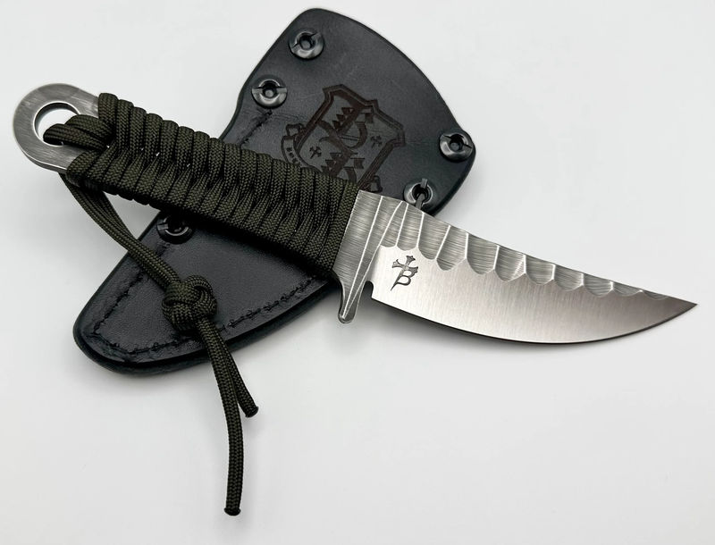 Borka Blades SBK-L M390 Rock Ground Fixed Blade & Chattanooga Leather Sheath w/ OD Green Paracord Wrap