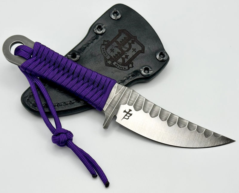 Borka Blades SBK-L M390 Rock Ground Fixed Blade & Chattanooga Leather Sheath w/ Purple Paracord Wrap