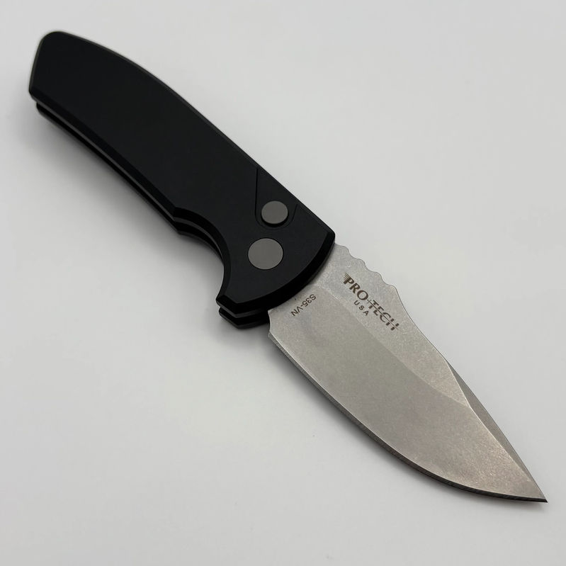 Pre-Owned Pro-Tech SBR Left Handed Short Bladed Rockeye Smooth Aluminum Black Handle & Stonewash S35 Blade LG401-LH