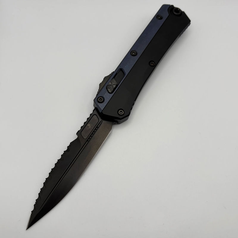 Pre-Owned Microtech Glykon DLC Bayonet Part Serrated w/ Blurple Anodized Accents Signature Series 184-2DLCBP