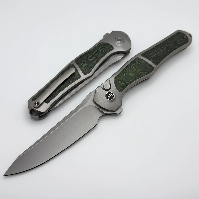 We Knife 702XI 11th Special Edition - Titanium Integral Handle w/ Jungle Wear Fat Carbon Inlays & Stonewash M390 WE07B-4