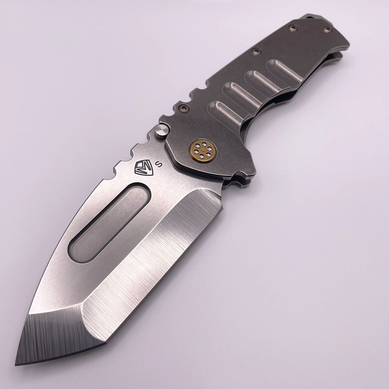 Pre-Owned Medford Knife Praetorian T Tumbled Handles w/ Brushed/Bronze Hardware/Clip & S45VN Tumbled Tanto