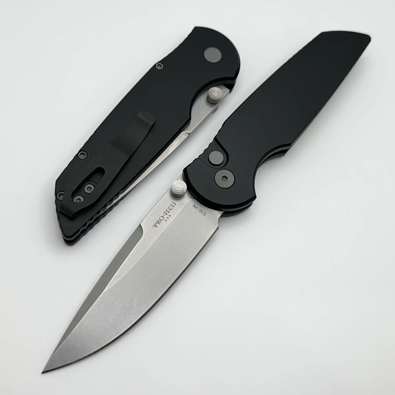 Pro-Tech TR-3 Integrity Manual Black Aluminum Handles w/ Stonewash S35 INT101