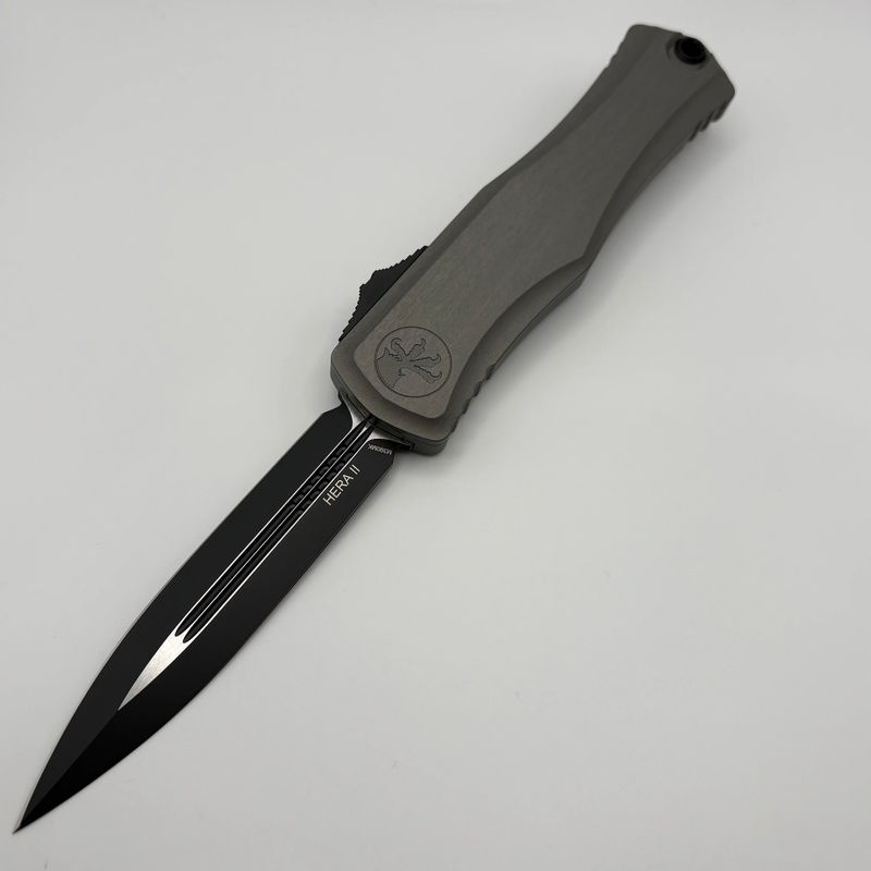 Pre-Owned Microtech Knives Hera II Apocalyptic Natural Clear w/ Black Double Edge 1702-1NC