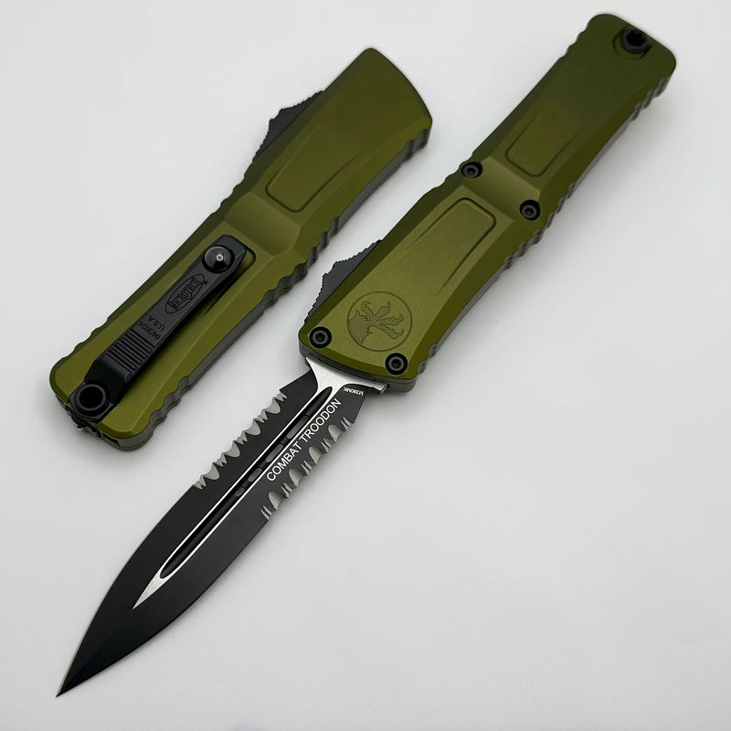 Microtech Knives Combat Troodon Gen III Black Double Edge Partial Serrated & OD Green 1142-2OD