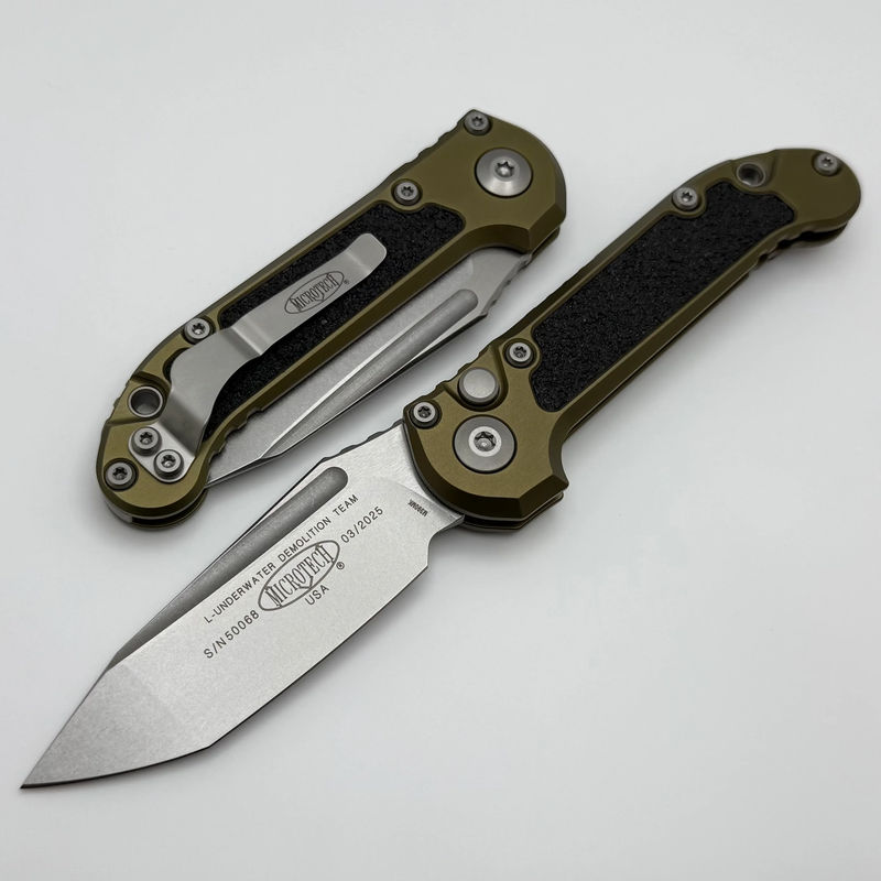 Microtech Knives LUDT Gen III Stonewash Tanto w/ OD Green Handle 1136-10OD