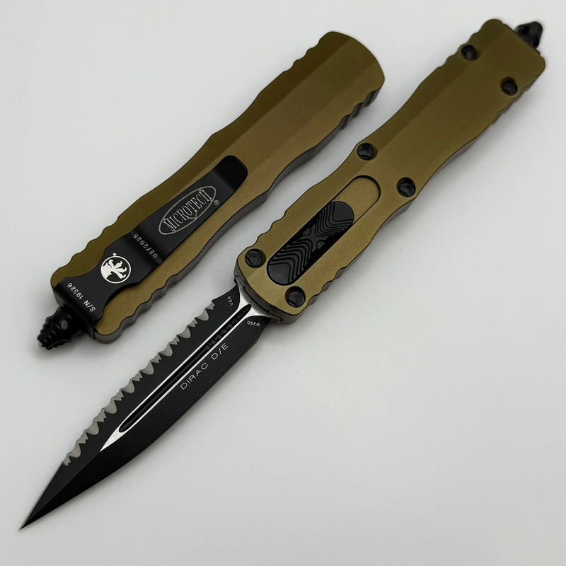 Microtech Dirac Double Edge Black Fully Serrated & OD Green 225-3OD