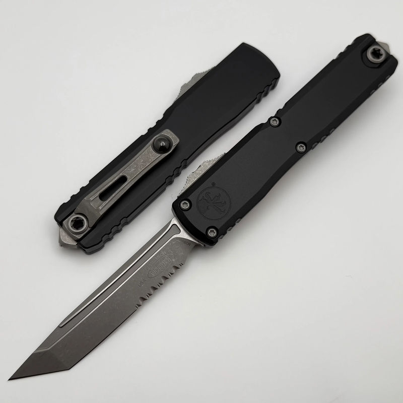 Microtech Ultratech ZBP Tanto Apocalyptic Partial Serratedw/ Black Handle 1123-11AP