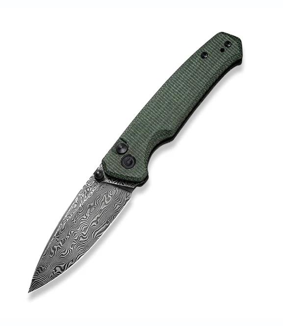 Civivi Altus - Button Lock Thumb Stud w/ Green Micarta Handle & Damascus C20076-DS1