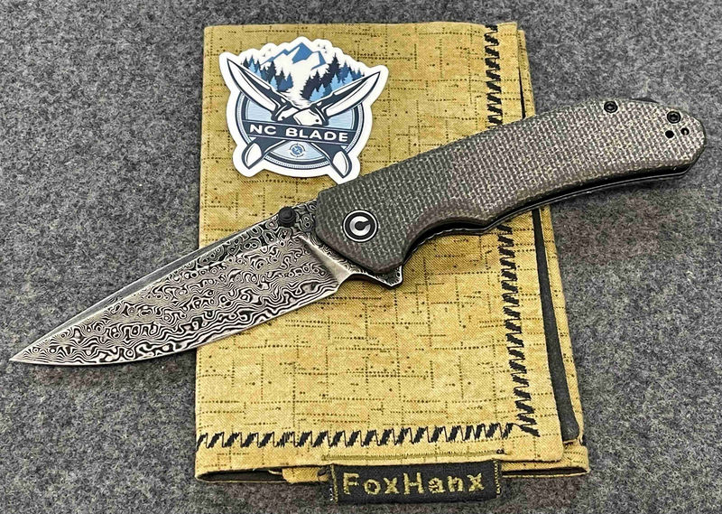 Civivi Brazen Flipper Dark Green Micarta Damascus C2102DS-3