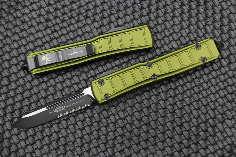 Microtech Ultratech 2 Step Side Black Single Edge Partial Serrated & OD Green Signature Series 121II-2ODS