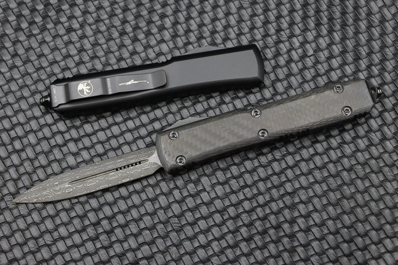 Microtech Ultratech Damascus Pattern 1 Double Edge & Carbon Fiber Top 122-16CFS