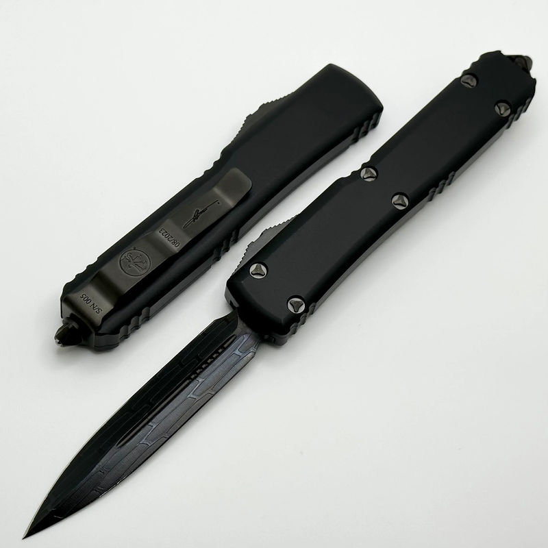 Microtech Ultratech DLC Damascus Pattern #2 Double Edge Shadow Signature Series 122-16DLCTSH - Choose your serial number below:006
