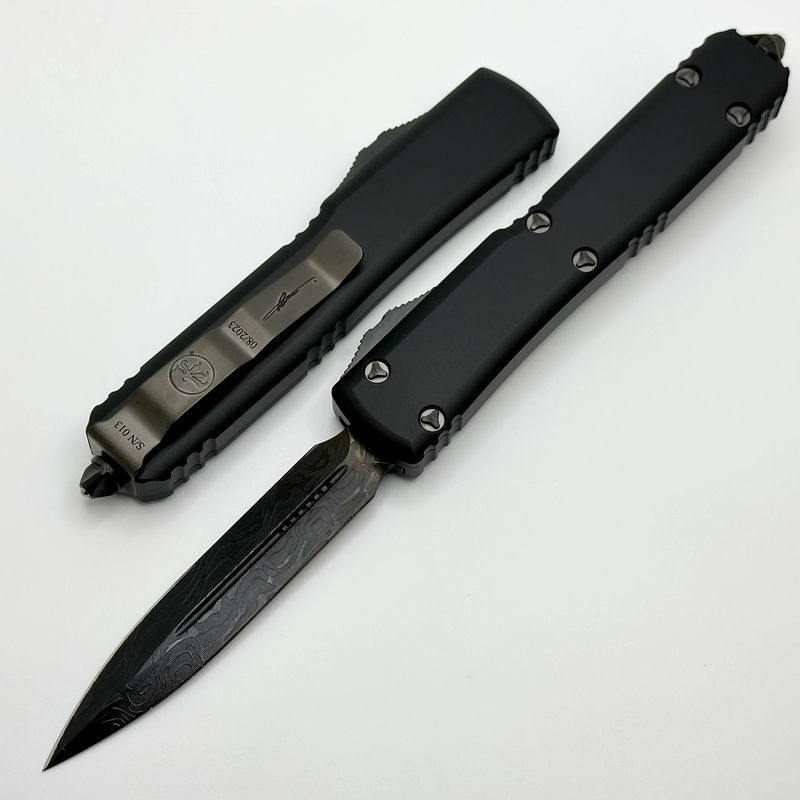 Microtech Ultratech DLC Damascus Pattern #1 Double Edge Shadow Signature Series 122-16DLCTSH - Choose your serial number below:005