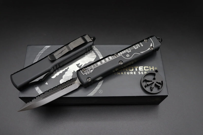 Microtech Ultratech Signature Series NCKS Exclusive D/E DLC Full Serrated Deep Engraved Tactical NYCKS  122-3 NCKSDS - Serial Number:093