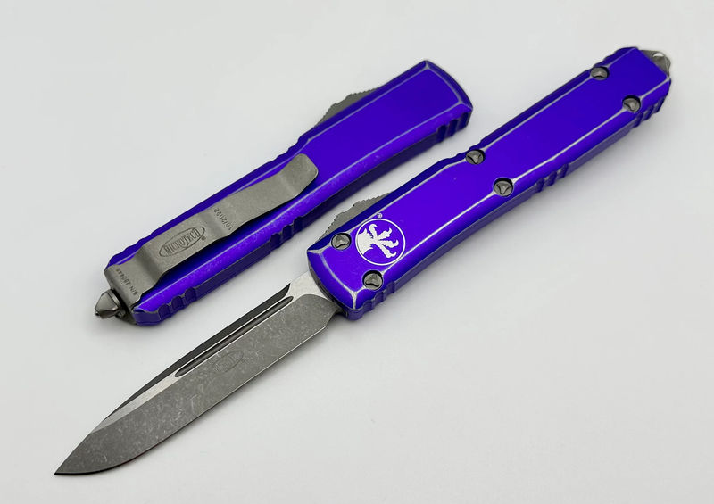 Microtech Ultratech Single Edge Apocalyptic Standard & Distressed Purple 121-10DPU