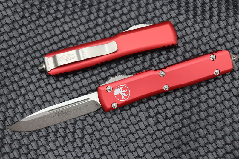 Microtech Ultratech Single Edge Stonewash Standard & Red 121-10RD