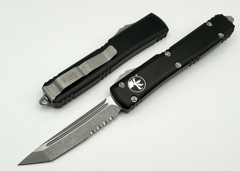 Microtech Ultratech Tanto Apocalyptic Partial Serrated & Black 123-11AP