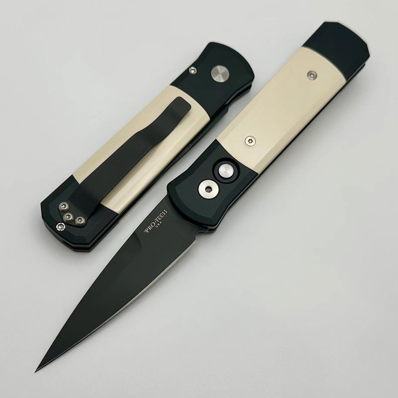 Pro-Tech Godson Tuxedo Black Handles w/ Ivory Micarta Inlays & Black 154-CM Blade 752