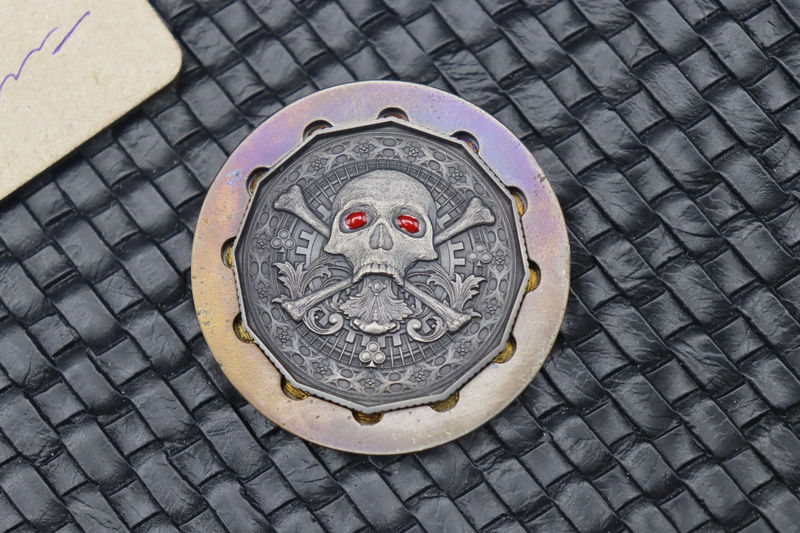 Custom Knife Factory Skull Titanium Engraved Coin #008