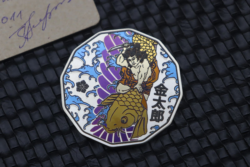 Custom Knife Factory Samurai Koi Titanium Engraved Coin #011