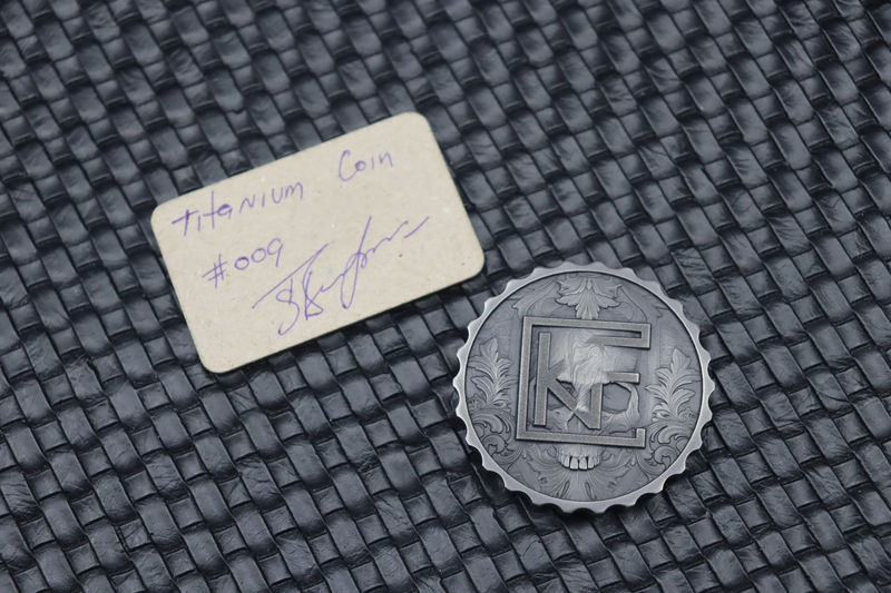 Custom Knife Factory Skull Titanium Engraved Coin #009