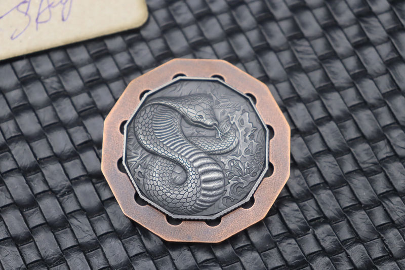 Custom Knife Factory Skull & King Cobra Titanium Engraved Coin #012